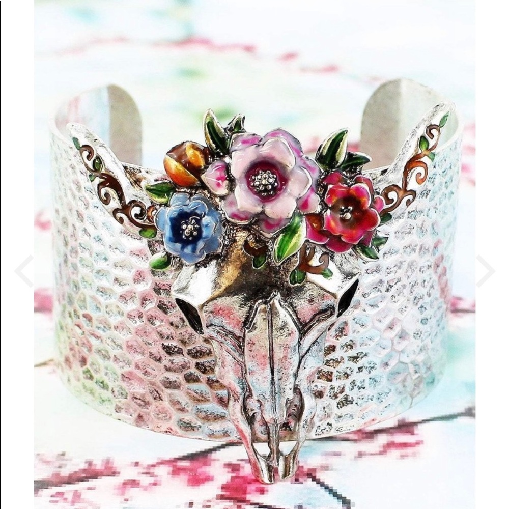 Boho Steer Head Silver Cuff Bracelet